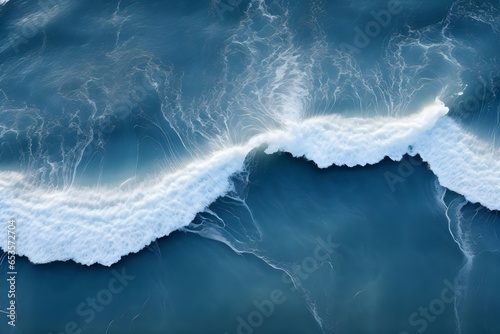 an aerial view of a wave breaking on the ocean.Drone photo backdrop of sea wave in bird eye waves. generative ai