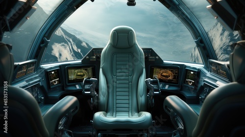 Interior of a spaceship cockpit.