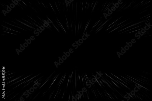 Bokeh white lines on black background, abstraction, abstract speed. light motion blur texture. star particle or space traveling. black and white extrusion effect