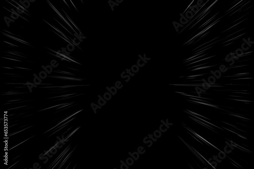 Bokeh white lines on black background, abstraction, abstract speed. light motion blur texture. star particle or space traveling. black and white extrusion effect