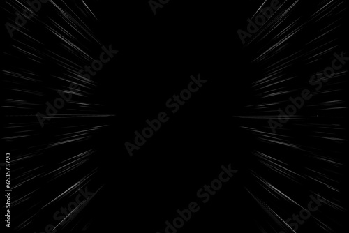Bokeh white lines on black background, abstraction, abstract speed. light motion blur texture. star particle or space traveling. black and white extrusion effect
