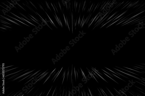 Bokeh white lines on black background, abstraction, abstract speed. light motion blur texture. star particle or space traveling. black and white extrusion effect