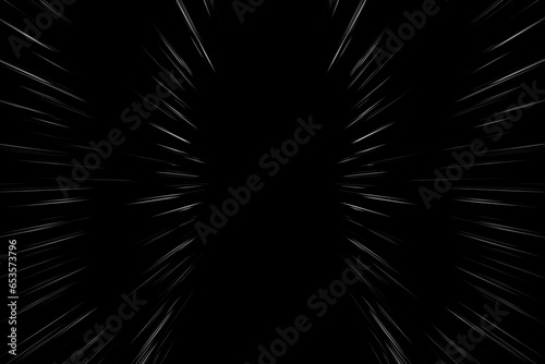 Bokeh white lines on black background, abstraction, abstract speed. light motion blur texture. star particle or space traveling. black and white extrusion effect