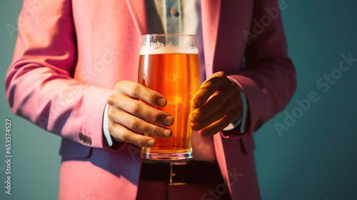 closeup of hands holding glass of beer