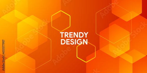 Dynamic colourful orange hexagon with digital connection concept background