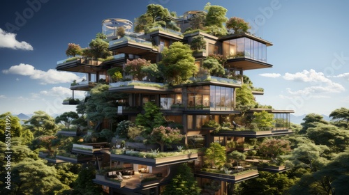 photograph of a building with trees