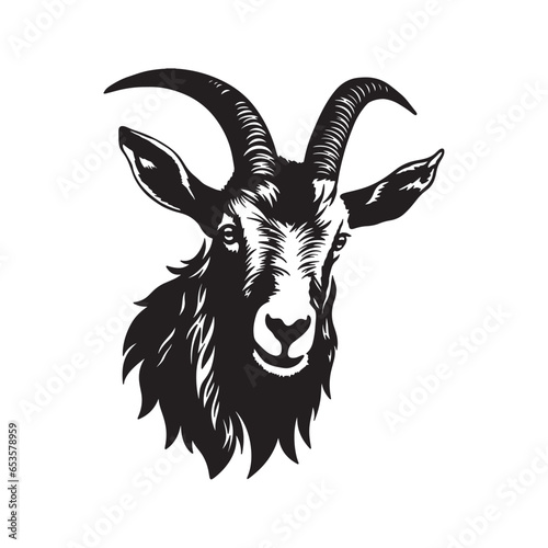 Goat head logo detailed silhouette vector