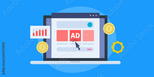 Digital advertising cost, e-business marketing budget and expenditure. financial analysis report concept, vector illustration banner template.