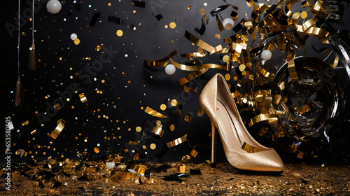 Photographie Pair of golden high heel