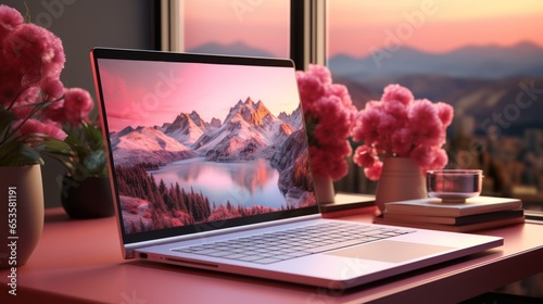 Modern laptop with slide decks modern graphic design