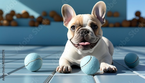 english bulldog puppy playing with ball