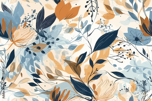 Pattern Watercolor vector art painting illustration flower pattern. textile, ornamental, ornate, hand-drawn, drapery, curl, watercolor, trendy, painting, repeat, fancy, elements, diverse, deco, stain