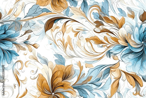 Pattern Watercolor vector art painting illustration flower pattern. textile, ornamental, ornate, hand-drawn, drapery, curl, watercolor, trendy, painting, repeat, fancy, elements, diverse, deco, stain