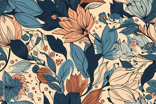 Pattern Watercolor vector art painting illustration flower pattern. textile, ornamental, ornate, hand-drawn, drapery, curl, watercolor, trendy, painting, repeat, fancy, elements, diverse, deco, stain