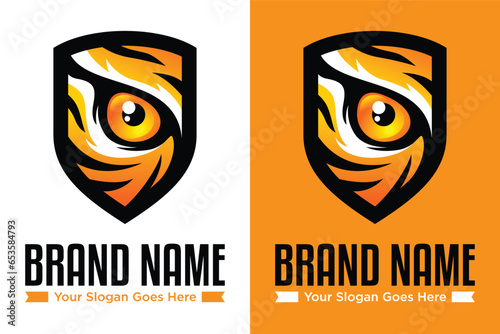 Sticker modern simple Tiger eyes with shield illustration logo design