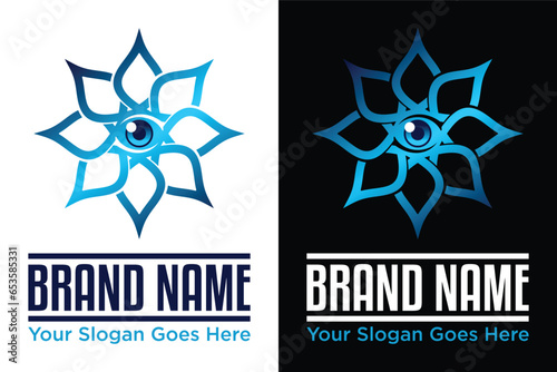 simple modern eye leaf lotus flower illustration logo design