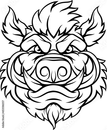 A wild boar hog razorback warthog sports mascot cartoon pig character