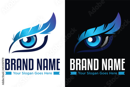 Beautiful and luxurious and modern eye feather illustration logo design