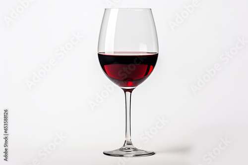 A glass of red wine on a white background