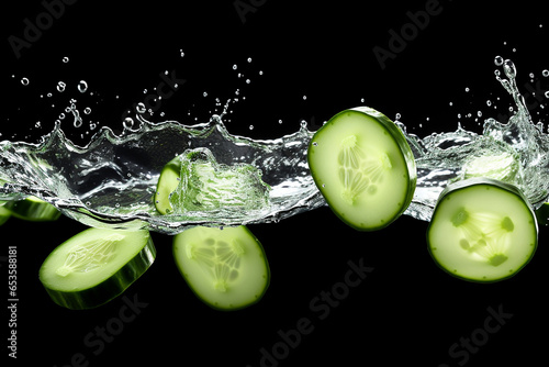 Cucumbers cut into slices with drops of water