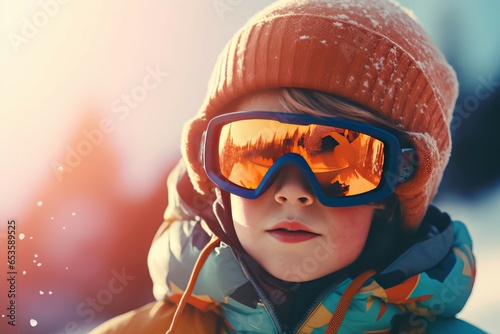 Boy snowboard equipment. Child sport. Generate Ai