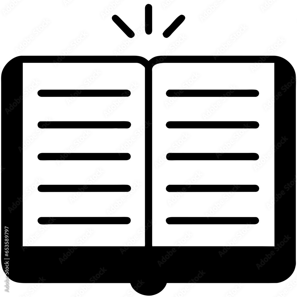 Literary gateway. Open book icon. Educational odyssey. Vector textbook symbol. Knowledge unleashed. Reading realm. Black and white page Literary gateway. Open book icon. Educational odyssey. Vector textbook symbol. Knowledge unleashed. Reading realm. Black and white page