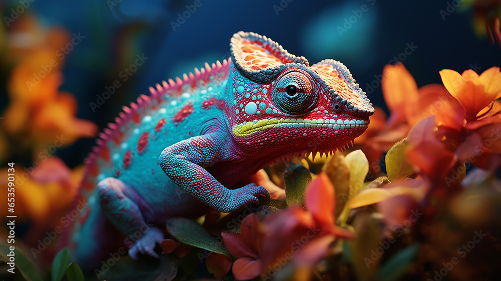 Chameleon on the flower. Beautiful extreme close-up. Made with generative ai Chameleon on the flower. Beautiful extreme close-up. Made with generative ai