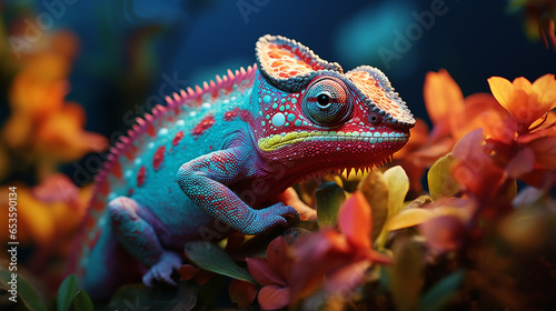 Chameleon on the flower. Beautiful extreme close-up. Made with generative ai © Farid