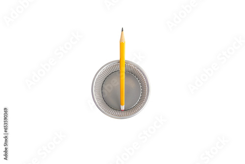 Pen holder full of pencils on isolated background