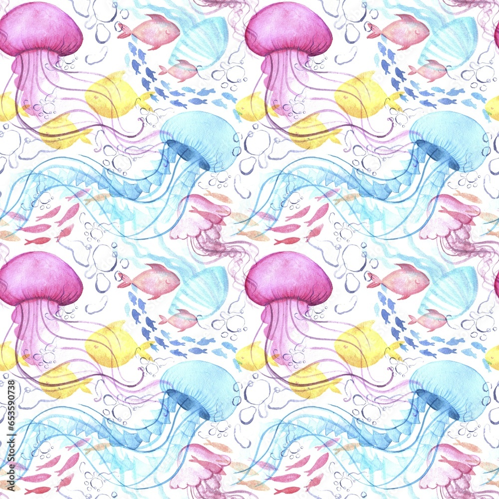 Underwater world watercolour seamless pattern Underwater world watercolour seamless pattern