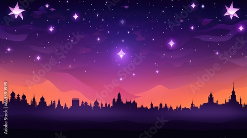 Purple Beautiful  starry night Hindu Festival of Lights  Diwali background. Happy  Diwali  night  city illustration. Design for banner  wallpaper  invitation card  poster  web..