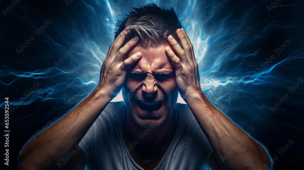 Obraz premium Emotion man head person young male depression face stress guy portrait problem expression adult