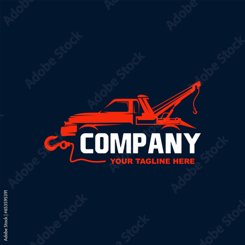 Illustration vector graphic of towing truck service logo design. Suitable for the automotive company, logo, illustration, animation, etc.