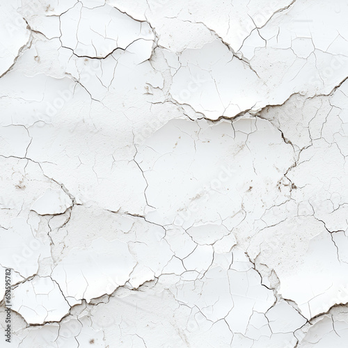 Cracked painted wall seamless texture. Old white stucco. AI Generative
