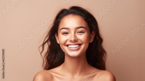 A teenage girl exudes positivity as she strikes a pose against a gentle, well-lit backdrop.