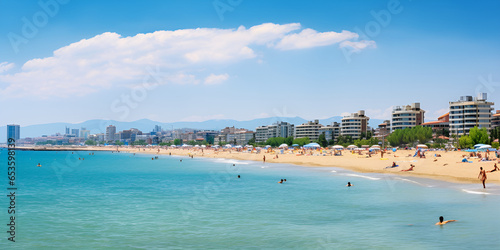 view of the city,People near seashore 