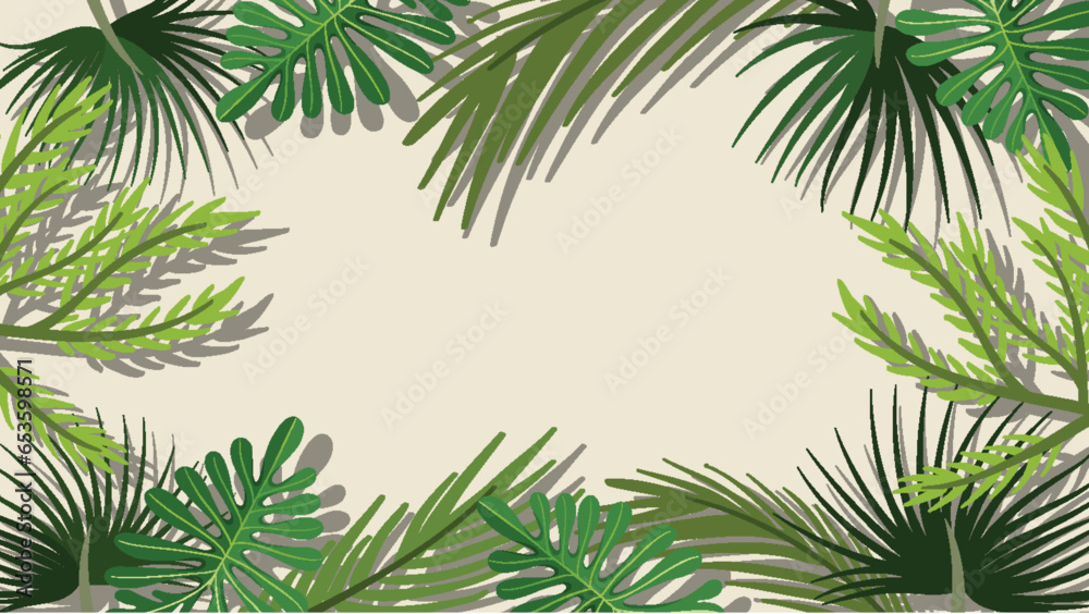 Tropical Plants Border Frame on White Background