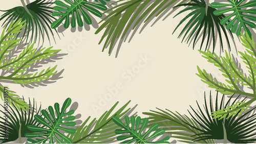 Fototapeta Naklejka Na Ścianę i Meble -  Tropical Plants Border Frame on White Background