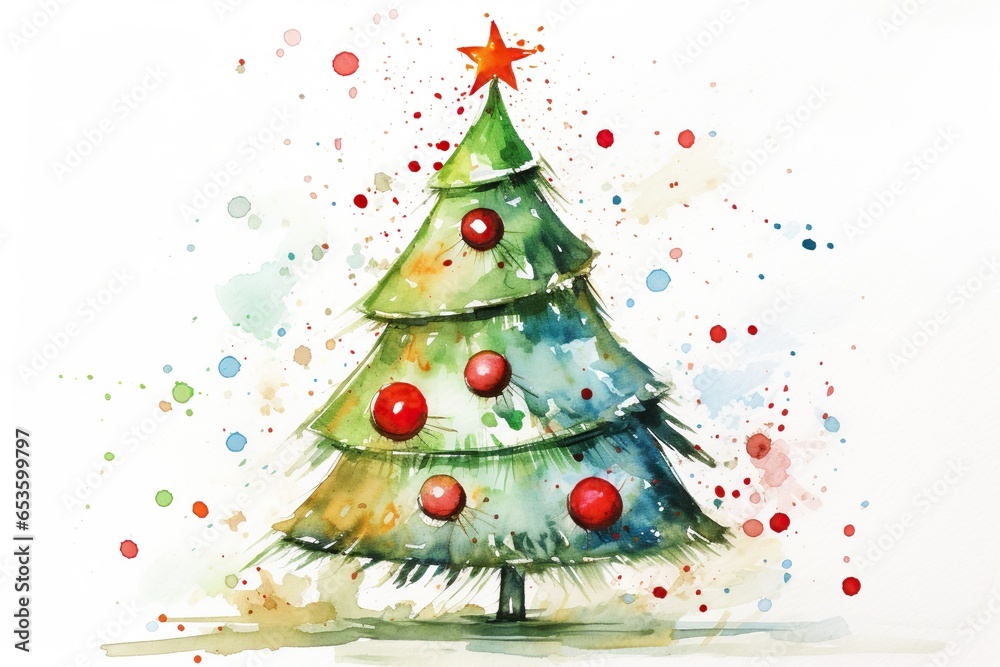 watercolor green fluffy Christmas pine tree. watercolor green fluffy Christmas pine tree.