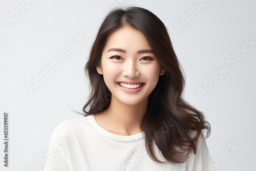 confident nice smiling Asian woman white background