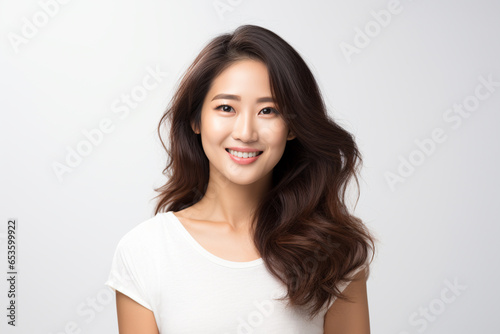 confident nice smiling Asian woman white background