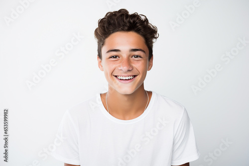 portrait of smiling teenager on white background photo
