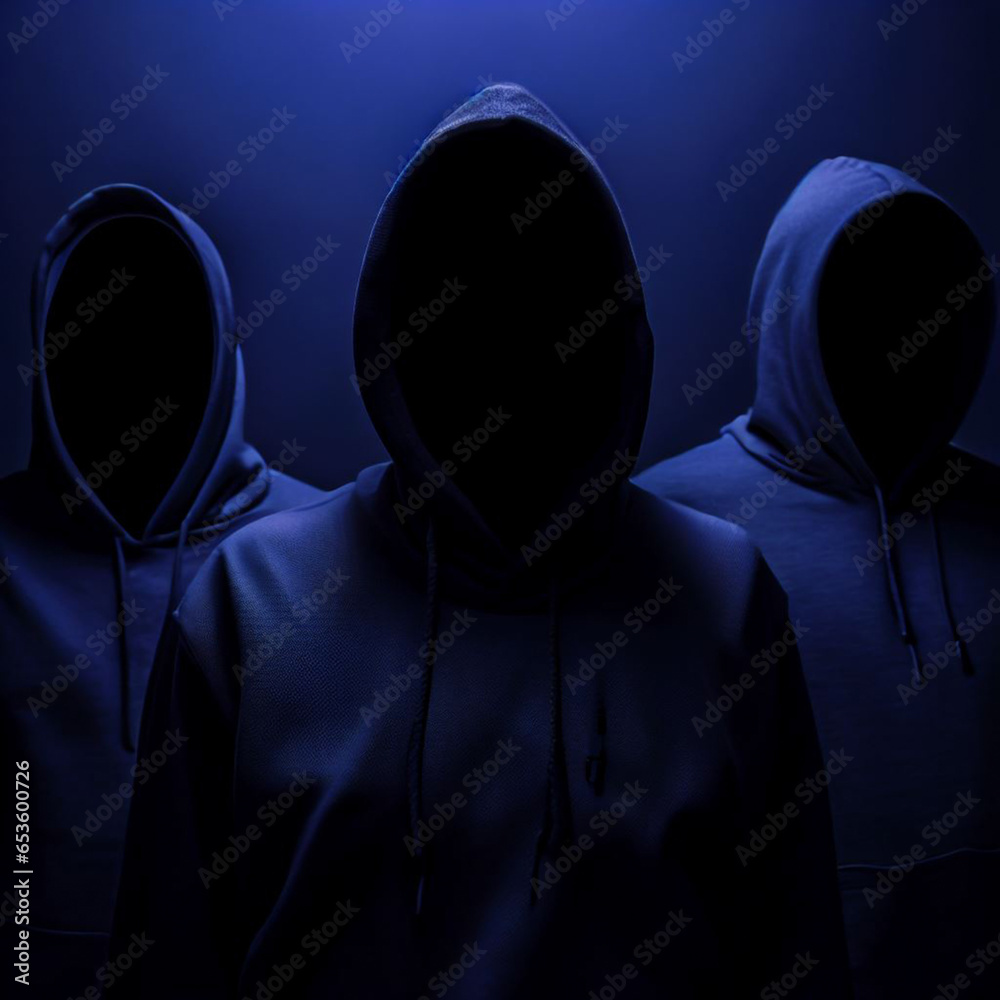 A mysterious faceless hoodie people in dark blue ambient. An unidentified hoodie people