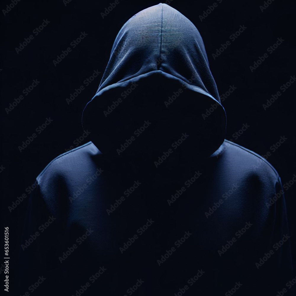 A mysterious faceless hoodie people in dark blue ambient. An unidentified hoodie people A mysterious faceless hoodie people in dark blue ambient. An unidentified hoodie people