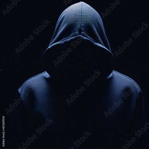 A mysterious faceless hoodie people in dark blue ambient. An unidentified hoodie people
