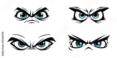 Set of angry cartoon eyes on a white background. Vector illustration