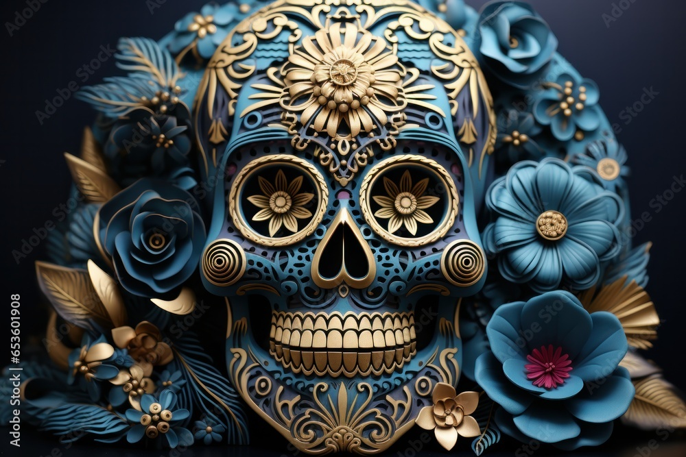 Skull with flowers generative ai Skull with flowers generative ai