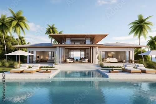 Tranquil beachfront oasis with a modern touch. Generative AI © Daniel