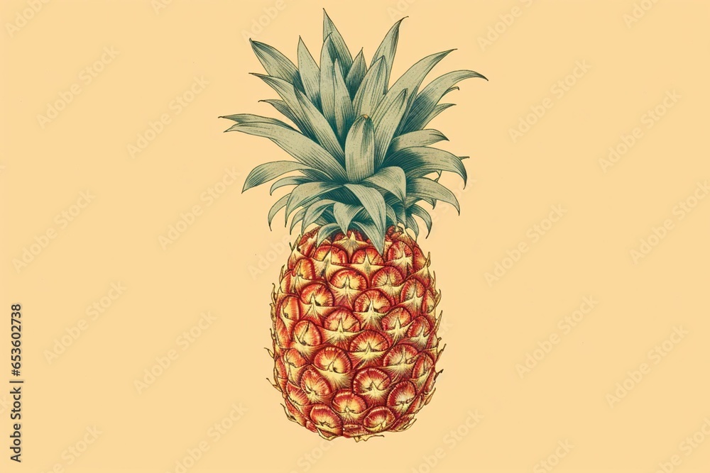 Vintage drawing showcasing pineapple. Generative AI