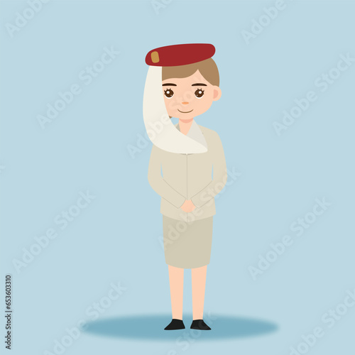 Stewardess. Woman hostess using uniform of boarding airplane girl vector cartoon characters. Stewardess and hostess attendant cartoon illustration